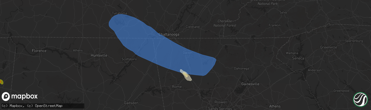 Hail map in Dalton, GA on May 25, 2025