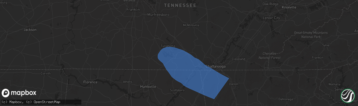 Hail map in Decherd, TN on May 25, 2025