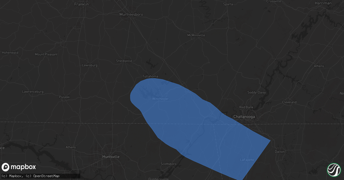 Hail map in Decherd, TN on May 25, 2025