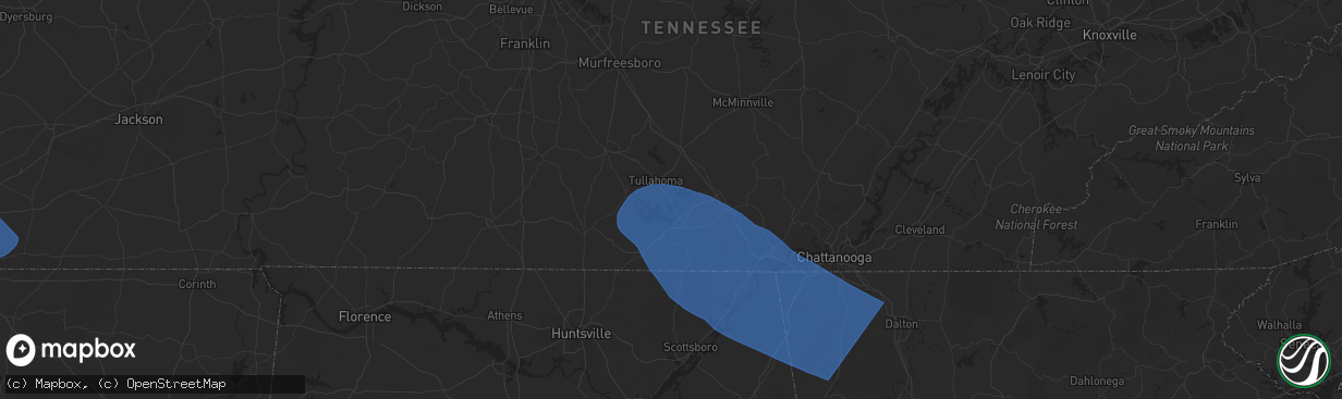 Hail map in Estill Springs, TN on May 25, 2025