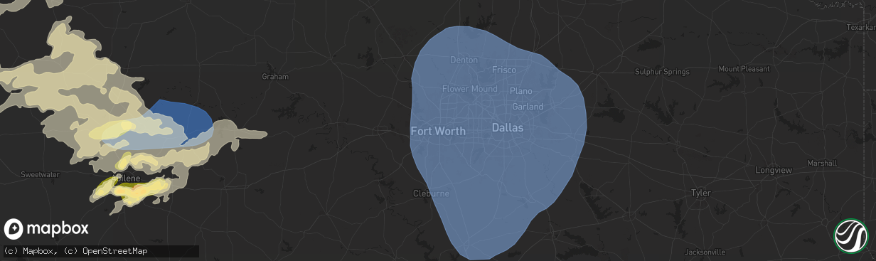 Hail map in Fort Worth, TX on May 25, 2025