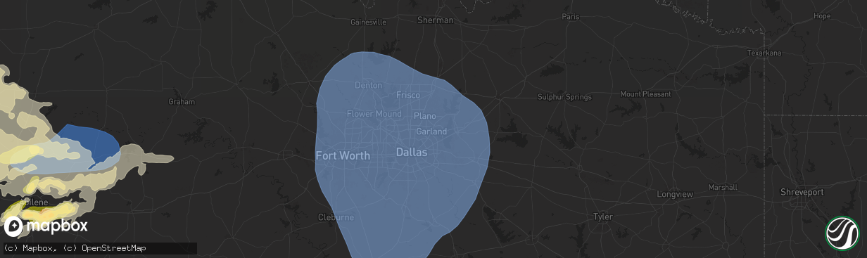 Hail map in Garland, TX on May 25, 2025