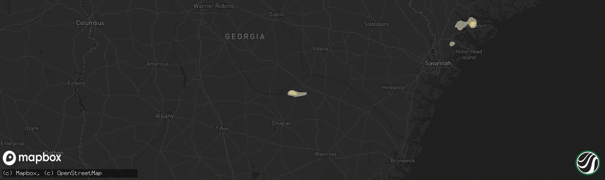 Hail map in Hazlehurst, GA on May 25, 2025