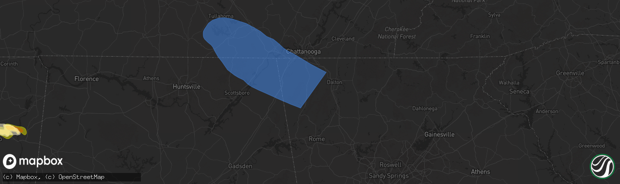 Hail map in La Fayette, GA on May 25, 2025