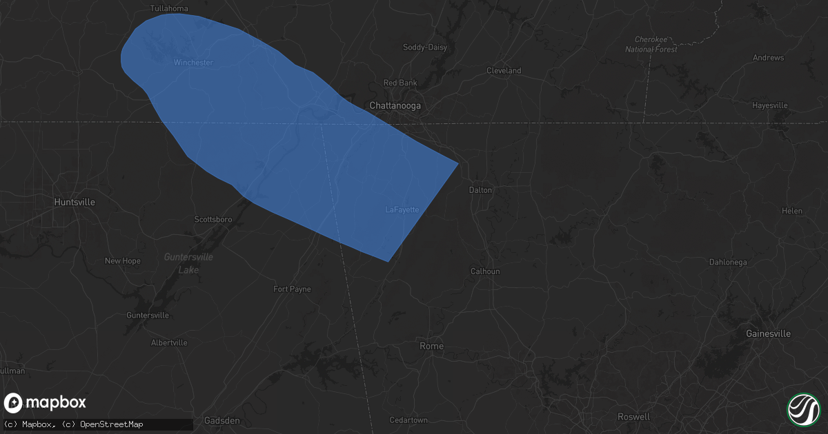 Hail map in La Fayette, GA on May 25, 2025