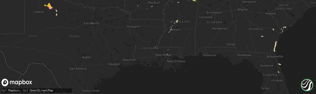 Hail map in Louisiana on May 25, 2025