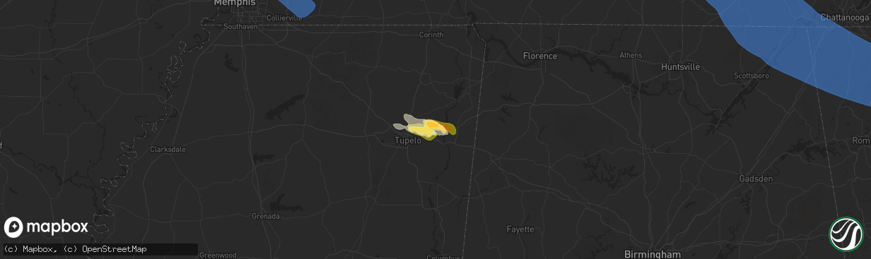 Hail map in Mantachie, MS on May 25, 2025