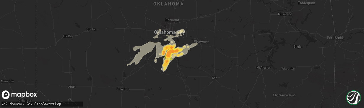 Hail map in Noble, OK on May 25, 2025