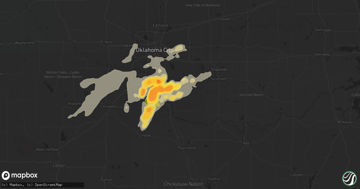 Hail map in Noble, OK on May 25, 2025