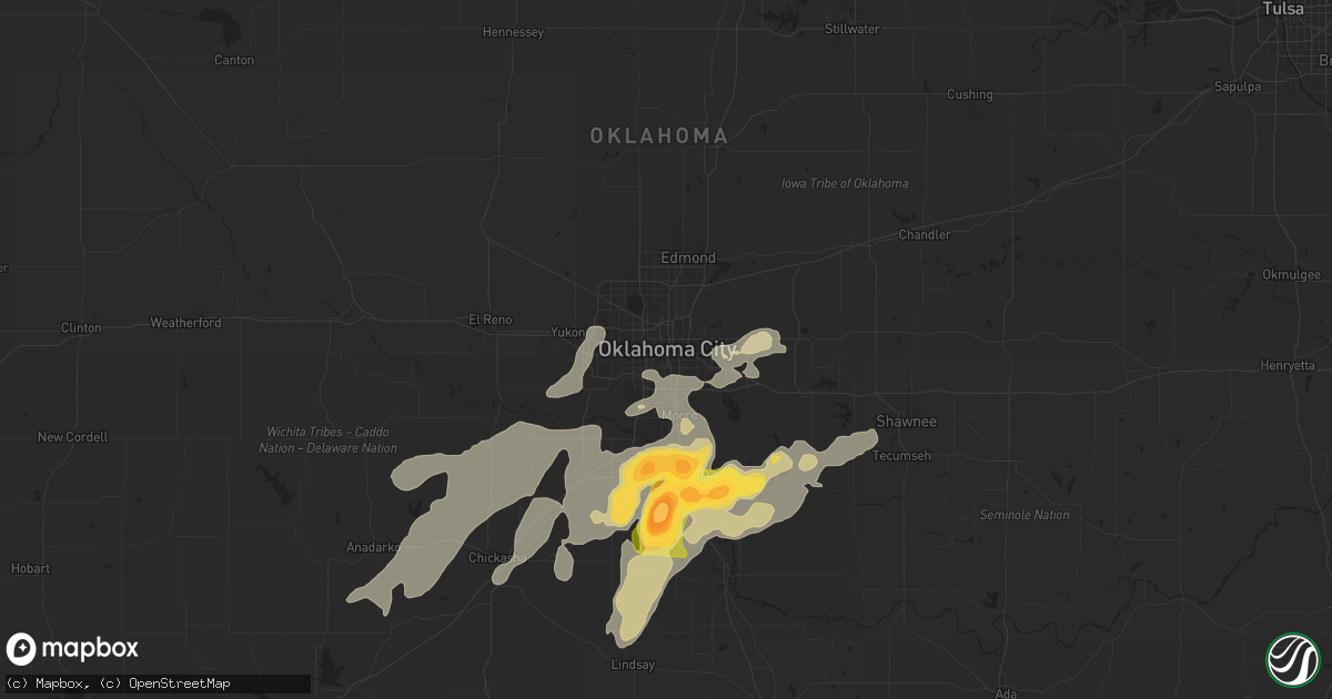 Hail map in Oklahoma City, OK on May 25, 2025