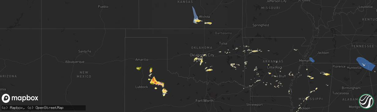 Hail map in Oklahoma on May 25, 2025