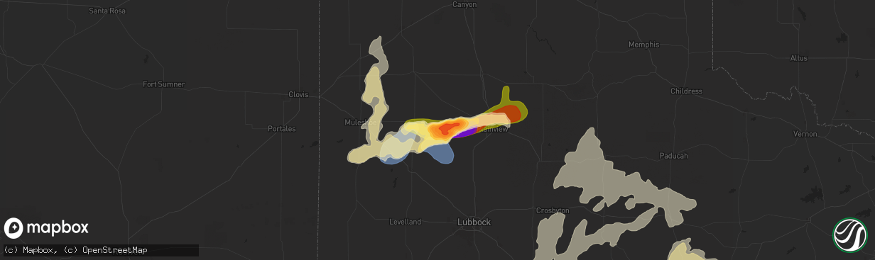 Hail map in Olton, TX on May 25, 2025