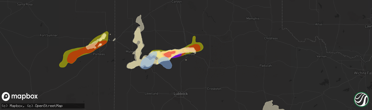 Hail map in Plainview, TX on May 25, 2025