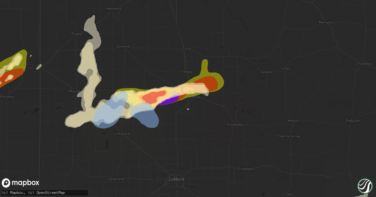 Hail map in Plainview, TX on May 25, 2025