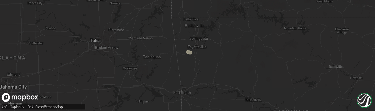 Hail map in Prairie Grove, AR on May 25, 2025
