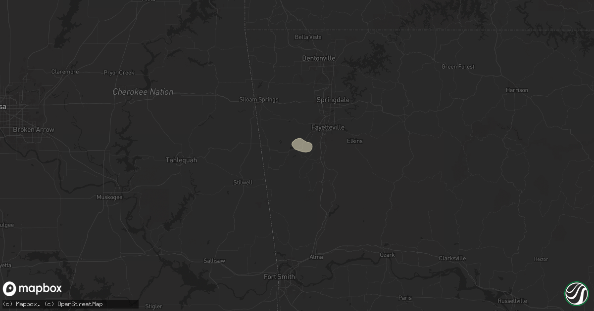 Hail map in Prairie Grove, AR on May 25, 2025
