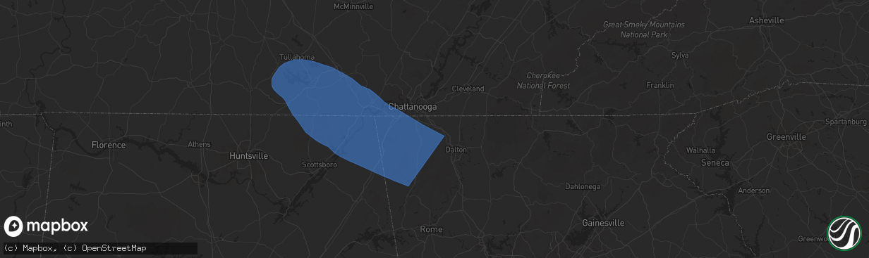Hail map in Ringgold, GA on May 25, 2025