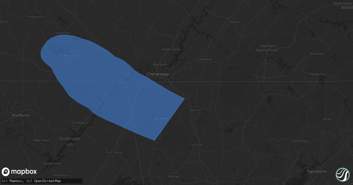 Hail map in Ringgold, GA on May 25, 2025