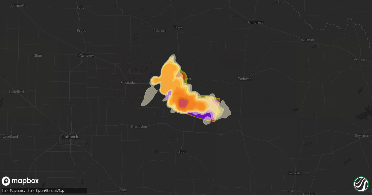 Hail map in Roaring Springs, TX on May 25, 2025