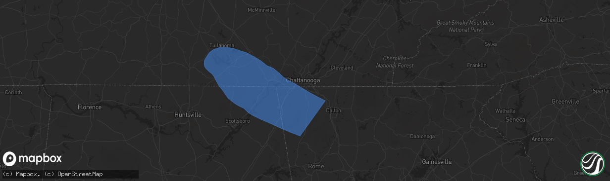 Hail map in Rossville, GA on May 25, 2025