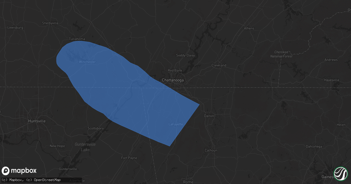 Hail map in Rossville, GA on May 25, 2025