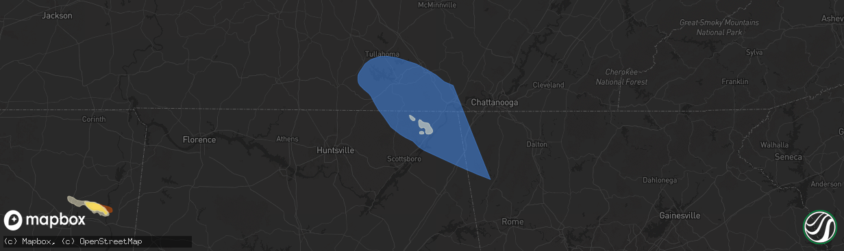 Hail map in Stevenson, AL on May 25, 2025