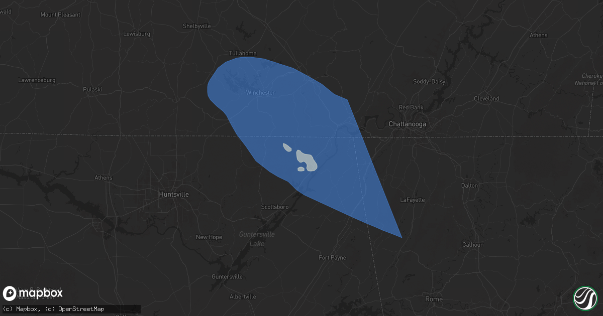 Hail map in Stevenson, AL on May 25, 2025