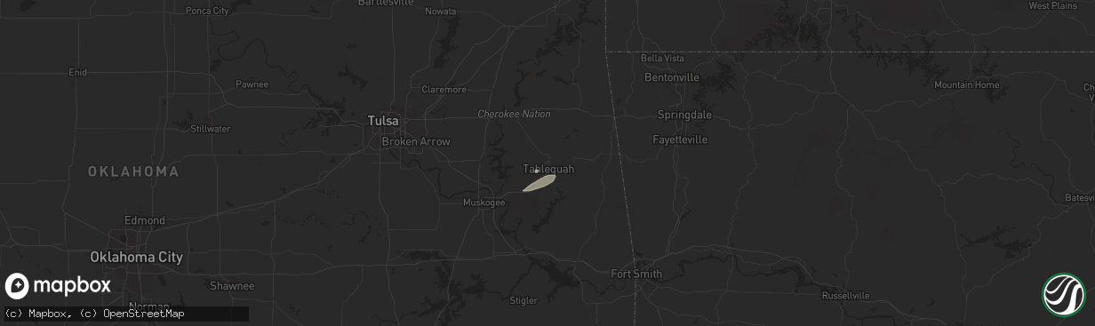 Hail map in Tahlequah, OK on May 25, 2025
