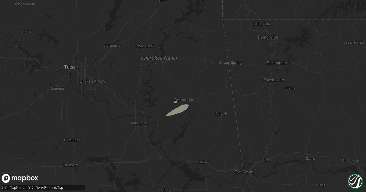 Hail map in Tahlequah, OK on May 25, 2025