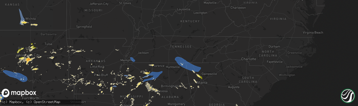 Hail map in Tennessee on May 25, 2025