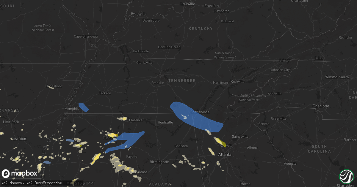 Hail map in Tennessee on May 25, 2025