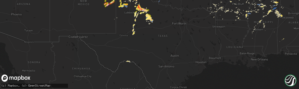 Hail map in Texas on May 25, 2025