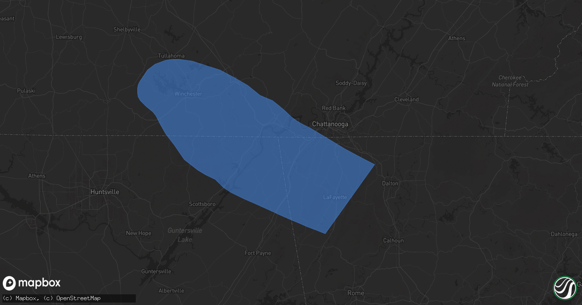 Hail map in Trenton, GA on May 25, 2025