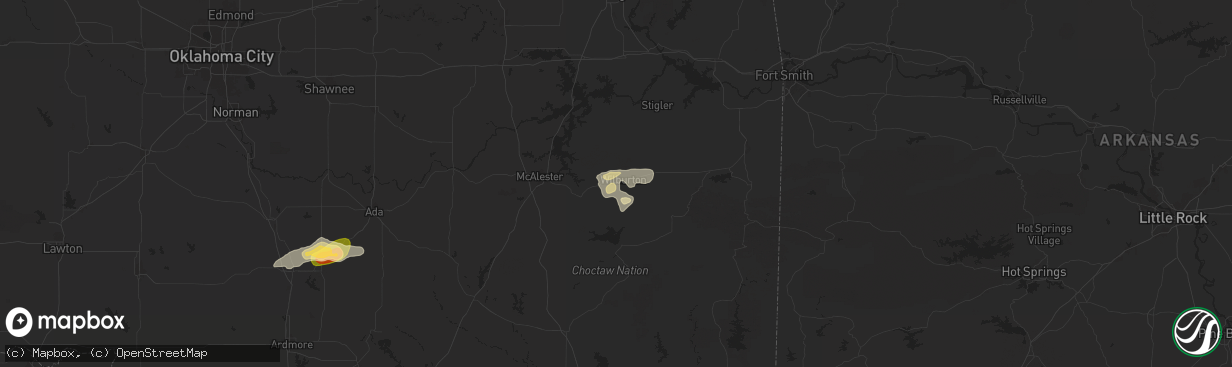 Hail map in Wilburton, OK on May 25, 2025