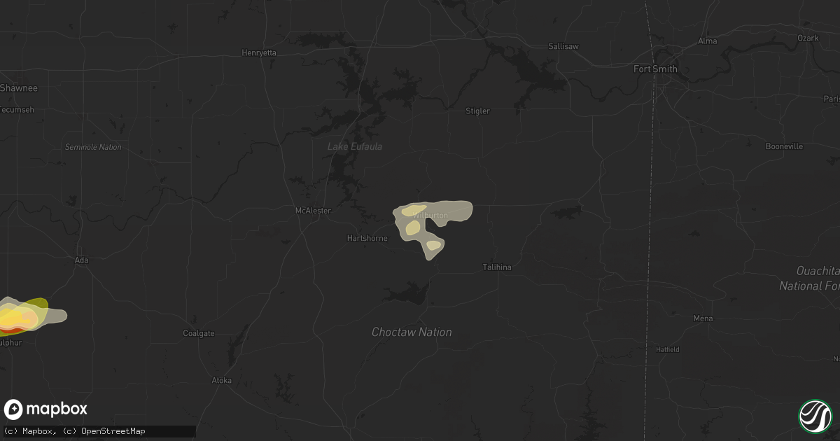 Hail map in Wilburton, OK on May 25, 2025
