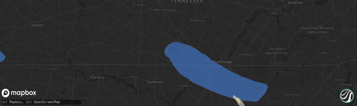 Hail map in Winchester, TN on May 25, 2025