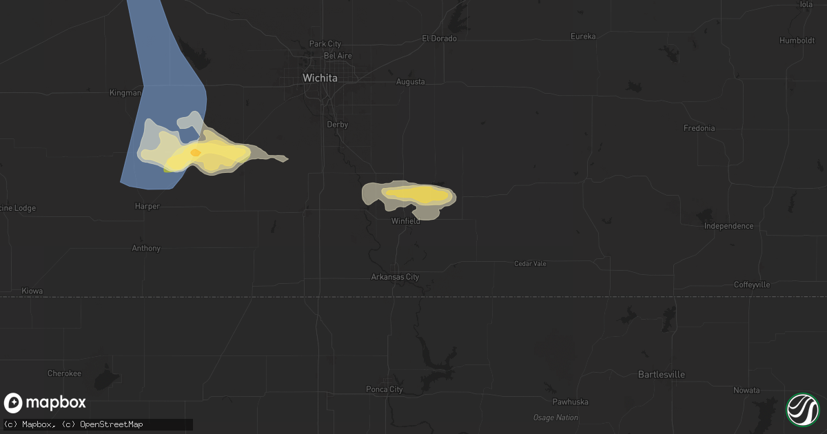 Hail map in Winfield, KS on May 25, 2025