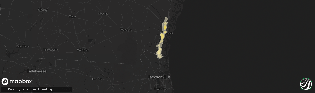 Hail map in Woodbine, GA on May 25, 2025