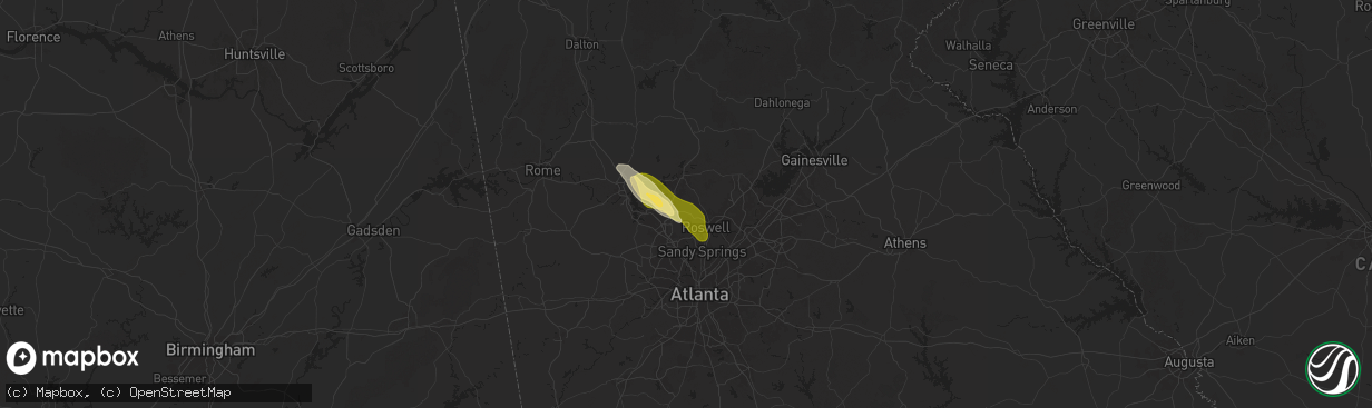 Hail map in Woodstock, GA on May 25, 2025