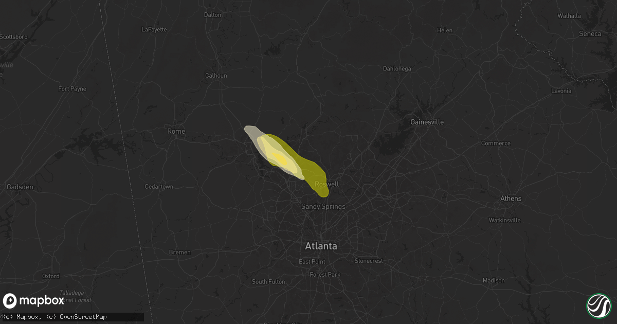 Hail map in Woodstock, GA on May 25, 2025