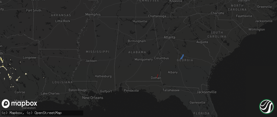 Hail map in Alabama on May 25, 2026