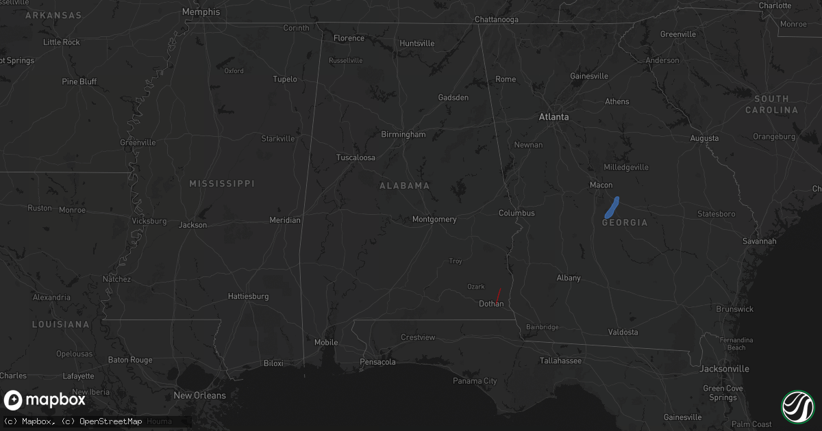 Hail map in Alabama on May 25, 2026