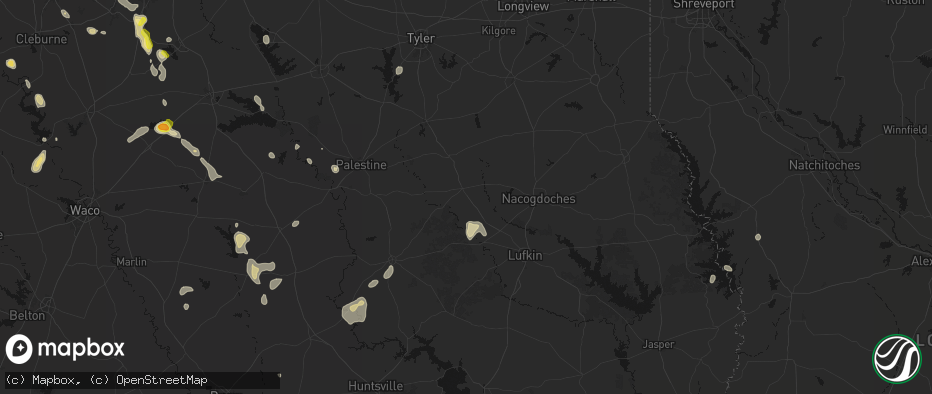 Hail map in Alto, TX on May 25, 2026