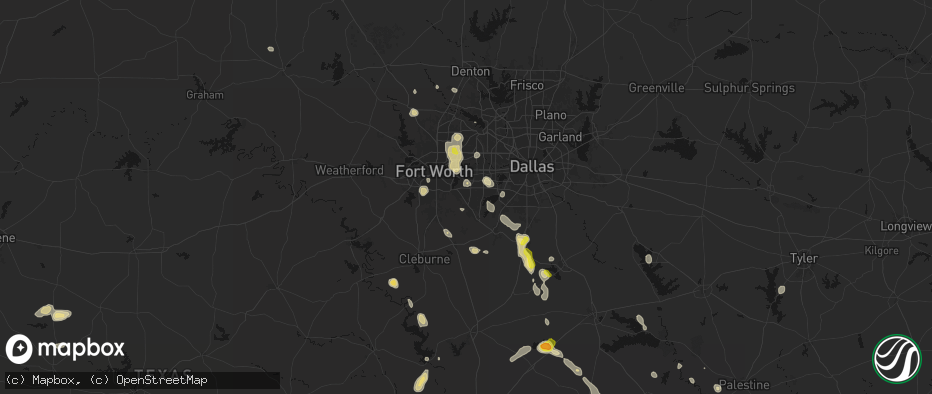 Hail map in Arlington, TX on May 25, 2026
