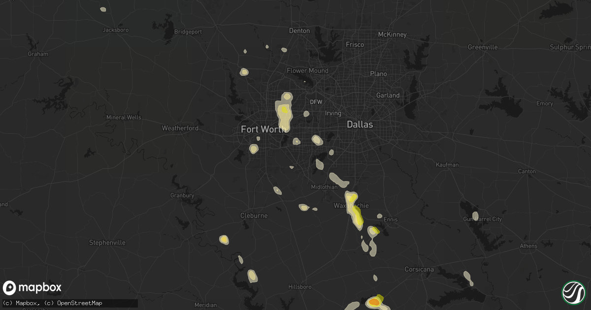Hail map in Arlington, TX on May 25, 2026