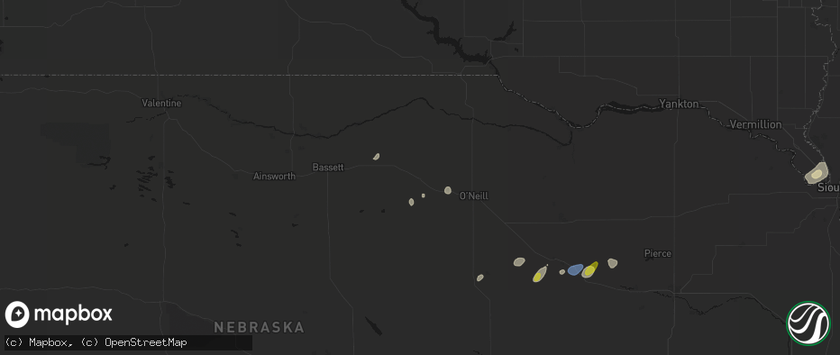 Hail map in Atkinson, NE on May 25, 2026