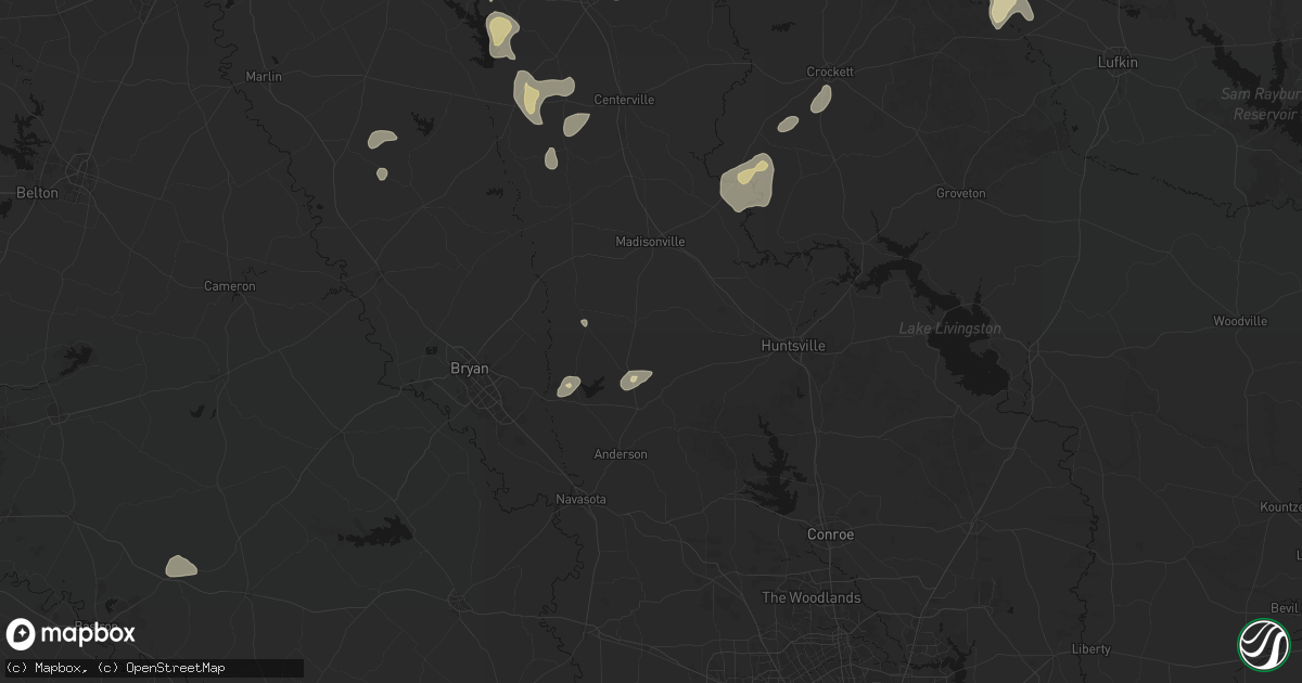 Hail map in Bedias, TX on May 25, 2026