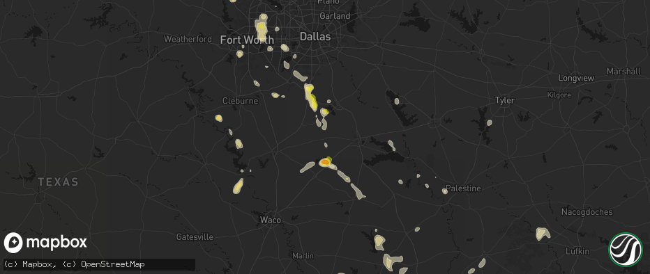 Hail map in Blooming Grove, TX on May 25, 2026