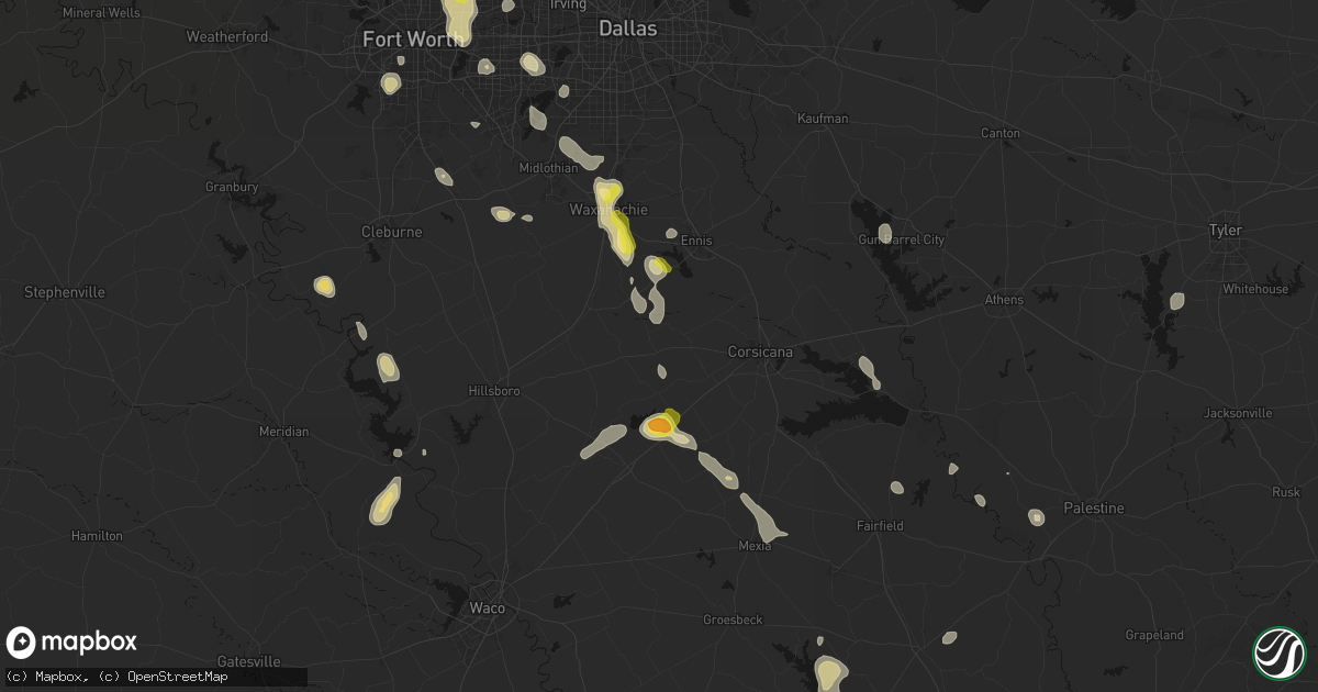 Hail map in Blooming Grove, TX on May 25, 2026