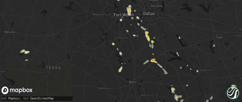 Hail map in Blum, TX on May 25, 2026